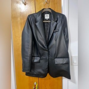 Zara black leather blazer